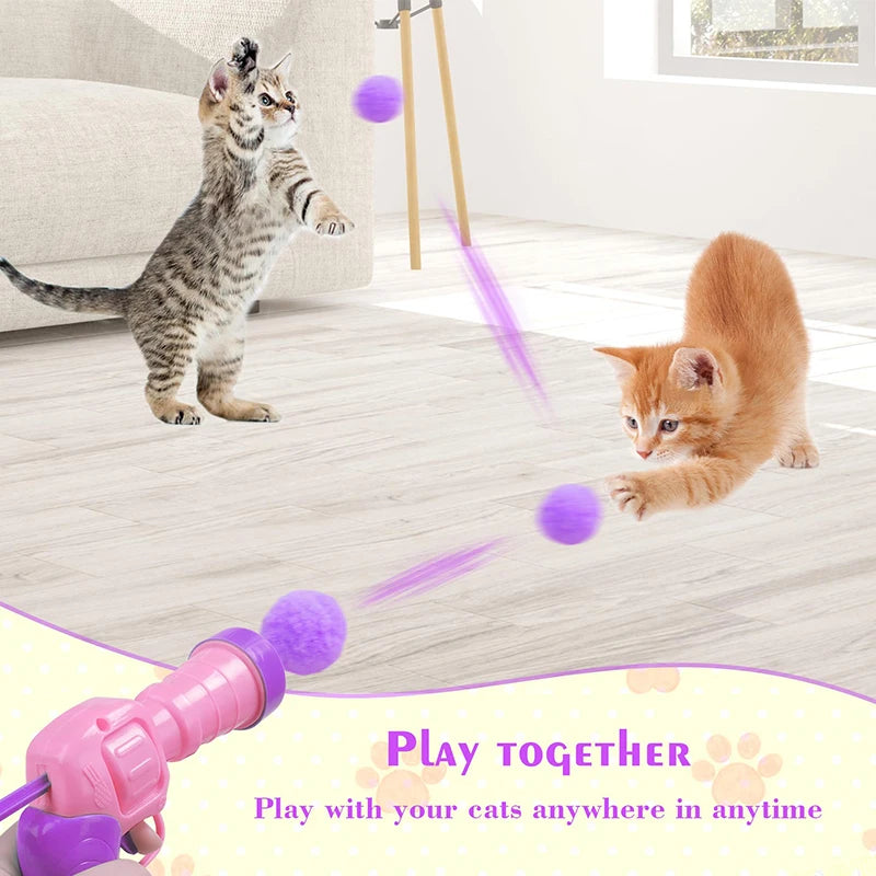 Cat Toy Interactive Fun Toy Gun Plush Ball Launches Quiet Bounce Ball to Tease the Cat Creative Mini Shooting Gun Pet Supplies