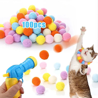 Cat Toy Interactive Fun Toy Gun Plush Ball Launches Quiet Bounce Ball to Tease the Cat Creative Mini Shooting Gun Pet Supplies