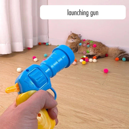Cat Toy Interactive Fun Toy Gun Plush Ball Launches Quiet Bounce Ball to Tease the Cat Creative Mini Shooting Gun Pet Supplies