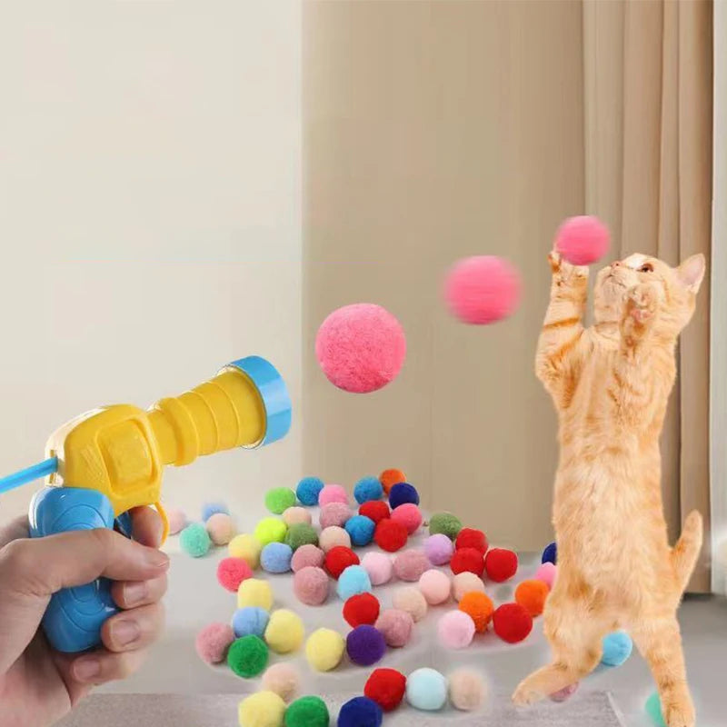 Cat Toy Interactive Fun Toy Gun Plush Ball Launches Quiet Bounce Ball to Tease the Cat Creative Mini Shooting Gun Pet Supplies